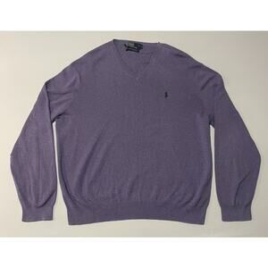 VTG Polo Ralph Lauren Mens XXL Purple V Neck Pony Pima Sweater Casual Preppy